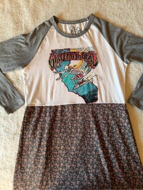 Grateful Dead Custom Maxi Dress with Floral Skirt and LS Baseball Tee